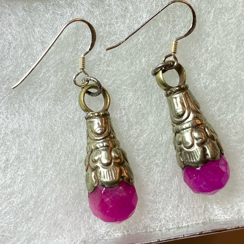 Rough Ruby Sterling Silver Dangle Earrings